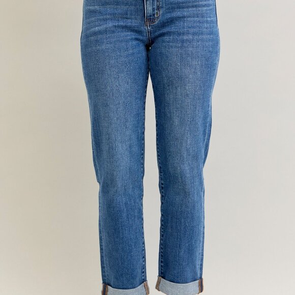 Judy Blue Full Size Mid Rise Classic Cuffed Jeans - Picture 3 of 7